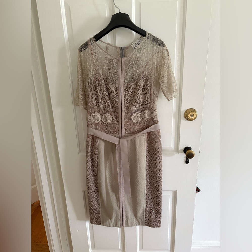 Anthropologie (Byron Lars) Tan and Gold Sheath Midi Dress